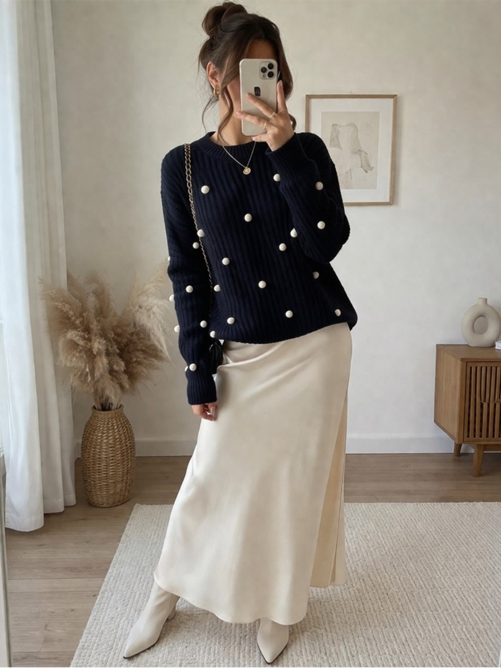 Europom Republican Navy Chunky Ribbed Sweater w/ White Pom-Poms – Size M